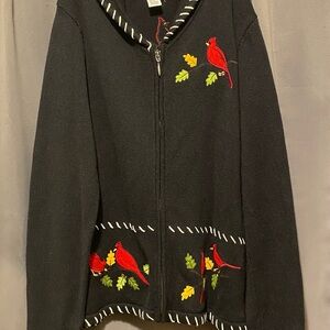 VTG 90s Breckenridge Cardinal Bird Cardigan Sweater Women XL Black Cottagecore